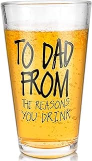 Gifts for Dad,16 OZ Funny Beer Glass Stocking Stuffers for Men,Fathers Day Dad Gifts from Daughter Son Wife,Birthday Anniversary Retirement Valentines Day Presents for Him Husband