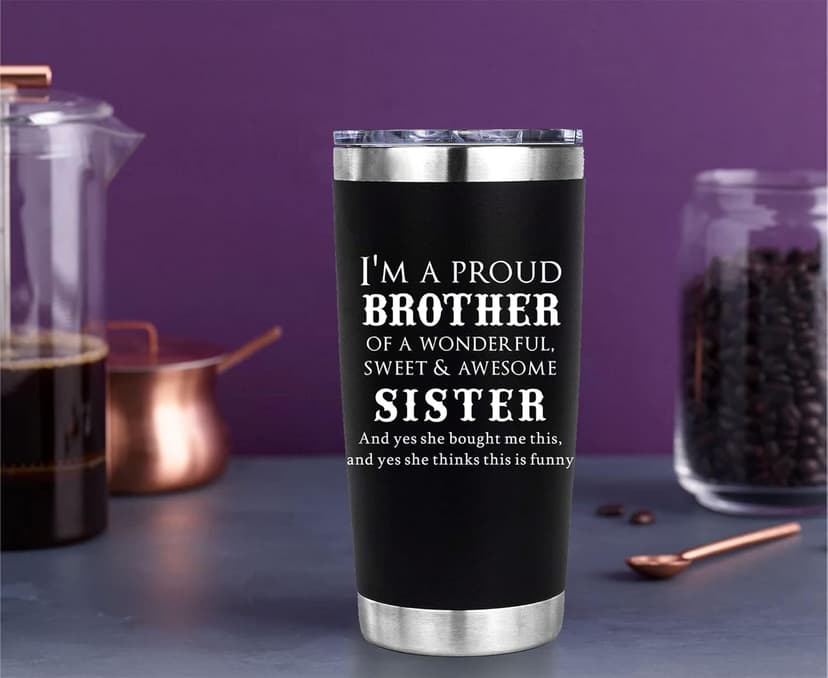 OHSunFLower2 Brother Gifts from Brothers, Sister- Birthday Gifts for Brothers Christmas Valentines Day - I'm A Proud Brother 20 Oz Tumbler Presents for Bro