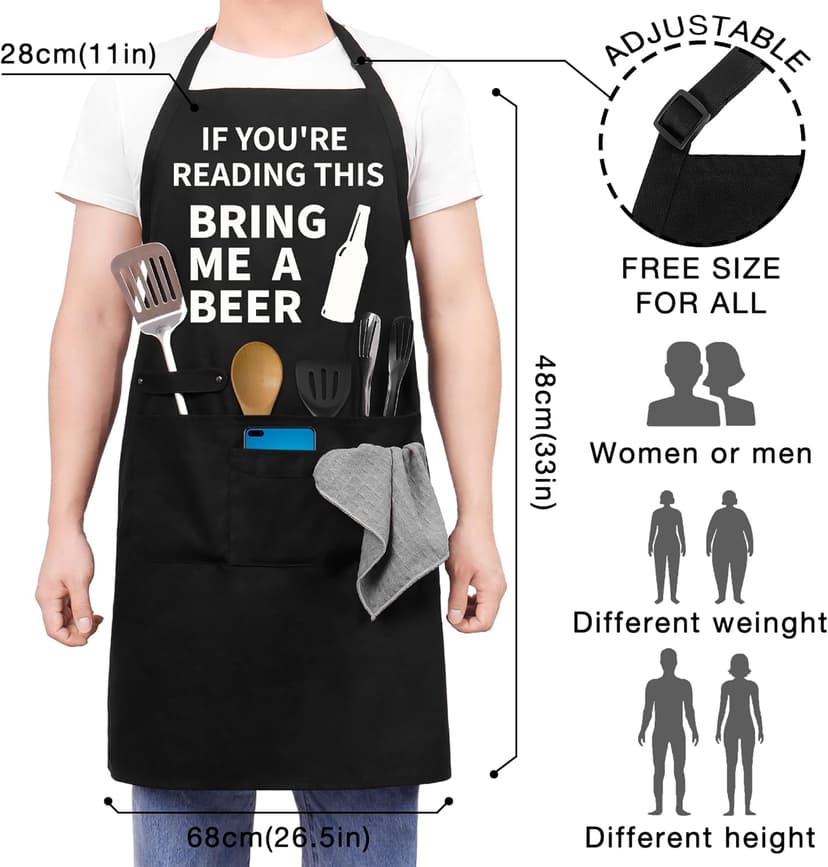 Funny Cooking Chef Apron with Pockets BBQ Kitchen Work Aprons Birthday Dad Creative Gifts