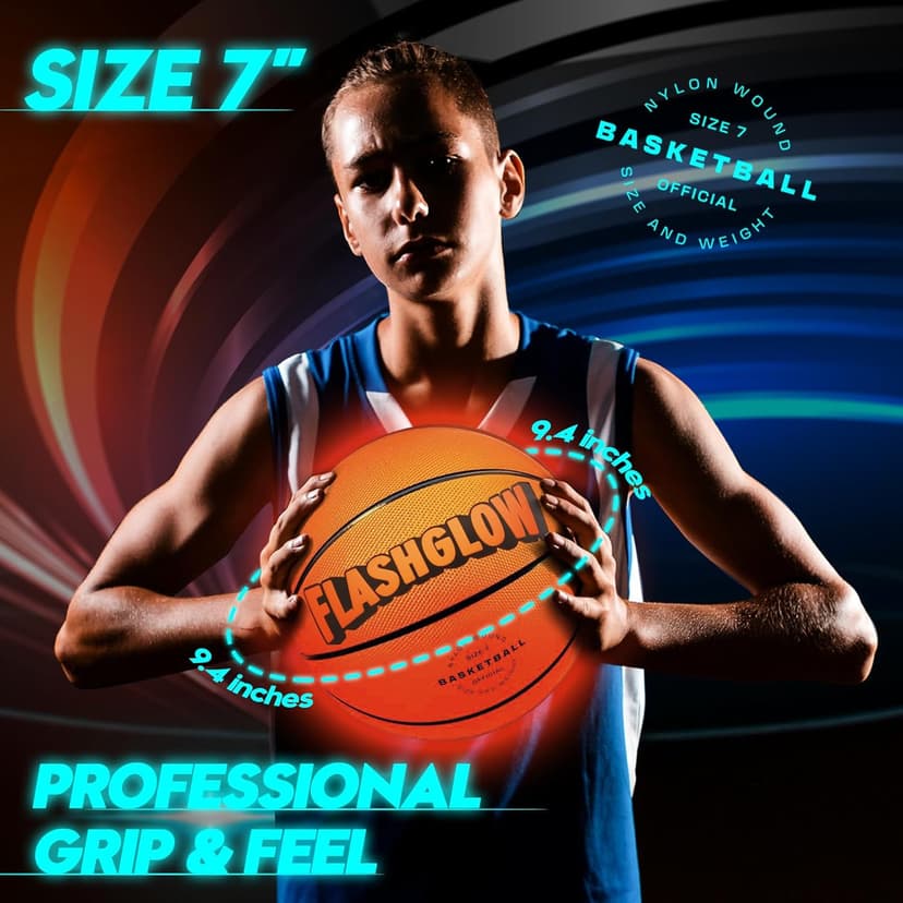 Light Up LED Basketball for Teen Boys: Cool Nighttime Ball Game Gifts for Birthday Christmas Easter – Size 7 Outdoor Rubber Ball for Boys Girls 8-15+ Year Old