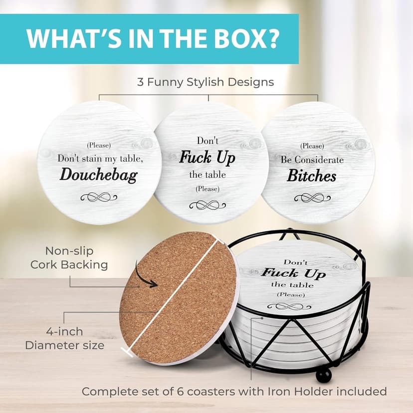 Funny Coasters - Perfect White Elephant Gifts - Unique Gifts for Women Men - Cool Friend Gifts - Secret Santa Gifts - Gag Gifts - Couples Gifts - Funny Housewarming Gifts - Birthday