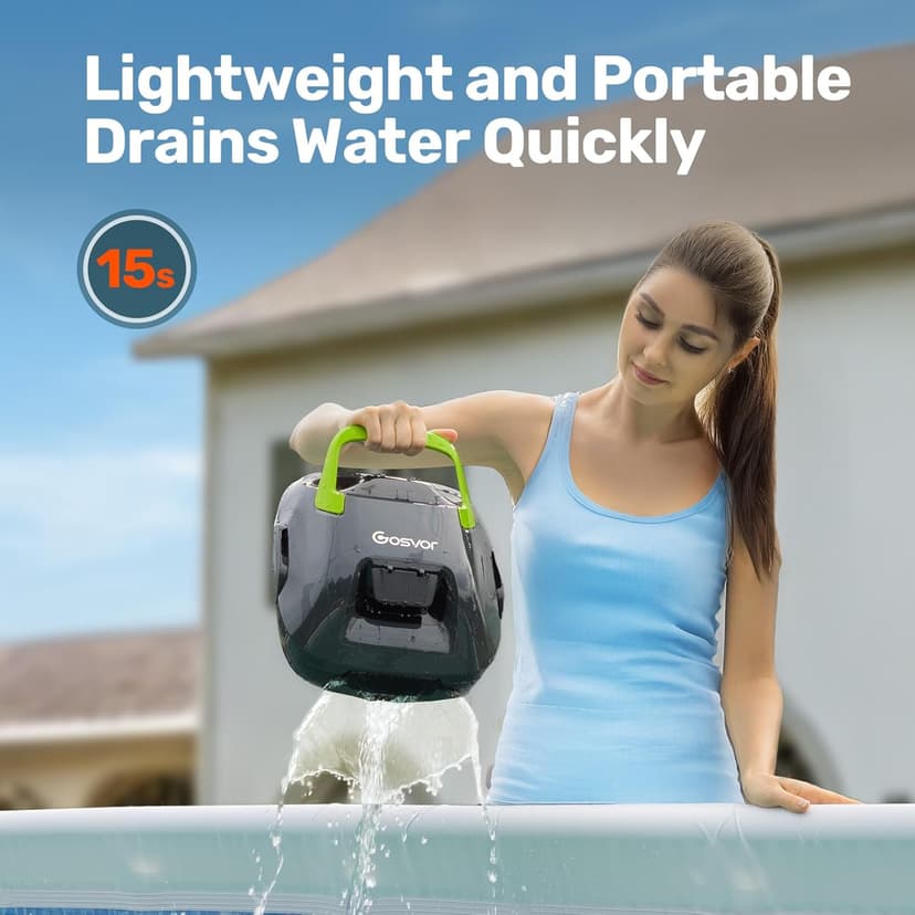 Cordless Robotic Pool Cleaner, 90 Min Runtime Pool Vacuum, Self-Parking, 7.5 lbs Lightweight, Ideal for Above Ground Pools up to 860 sq.ft