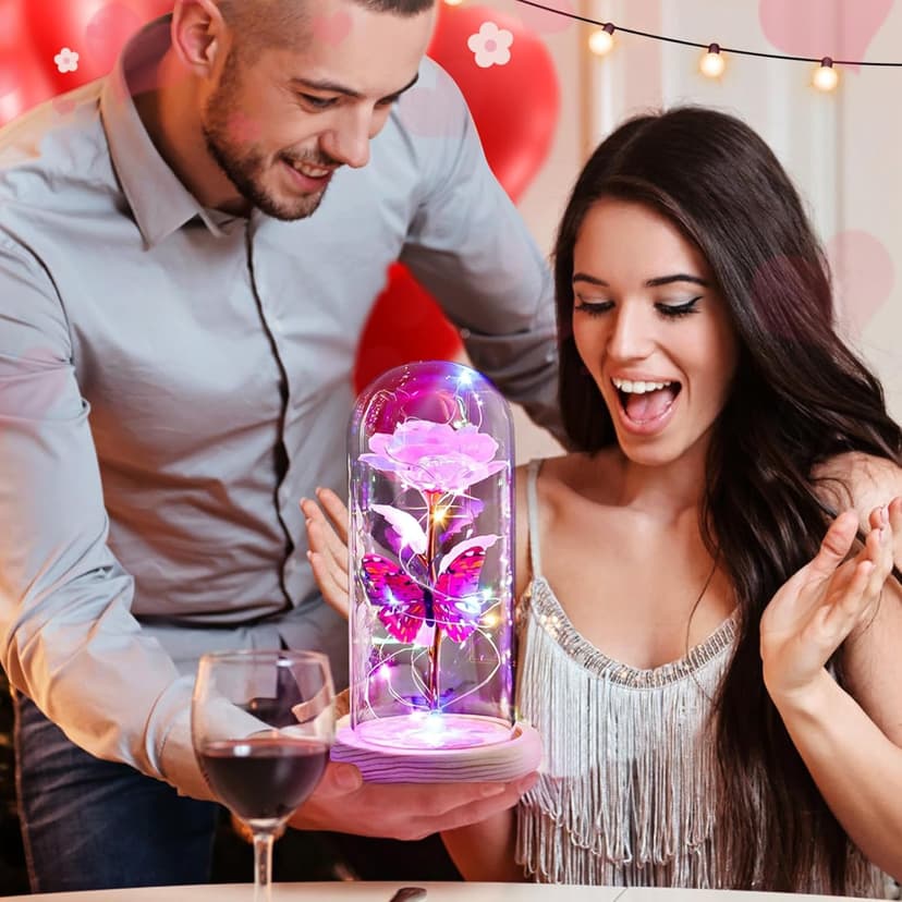 Beferr Christmas Rose Gifts for Women Mom Birthday Gifts, Galaxy Glass Rose Forever Preserved Flowers for Delivery Prime Light Up Rose in Glass Dome with Butterfly Xmas Gifts for Grandma Her Wife