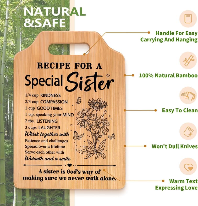 Gifts for Sister, Sister Birthday Gifts, Recipe for A Special Sister Cutting Board, Sisters Gifts from Sister, Mothers Day Christmas Gifts for Sister Sister Adult