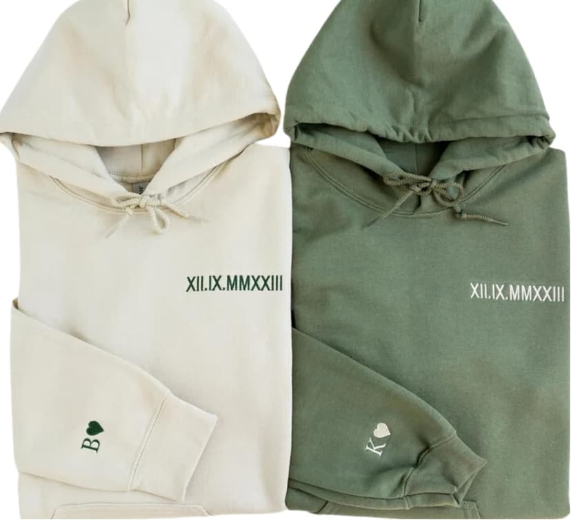Custom Embroidered Roman Numeral Hoodie – Personalized Hoodie with Initial and Heart for Boyfriend or Girlfriend, Matching Couple Hoodies