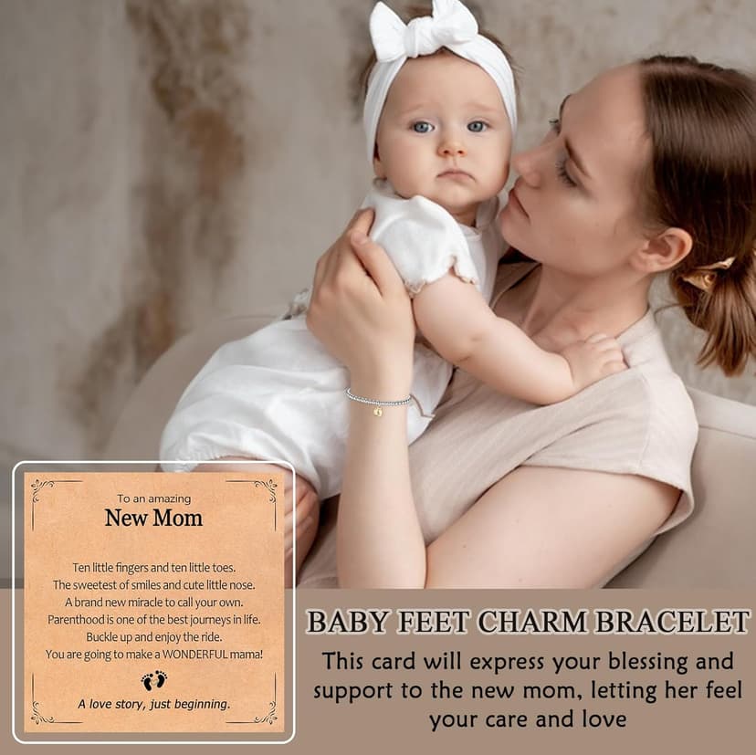 New Mom Gifts, Baby Feet Charm Bracelet Gift for Pregnant Mommy 1st Time Moms, New Mother Pregnant Mom to Be Gifts, Mothers Day Birthday Christmas Baby Shower for Wife Daughter Friend Sister