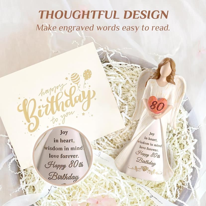 80th Birthday Gifts for Women: Best Happy Birthday Gift for 80 Year Old Woman Moms Grandmothers Friends Unique Birthday Angel Figurine Decorations