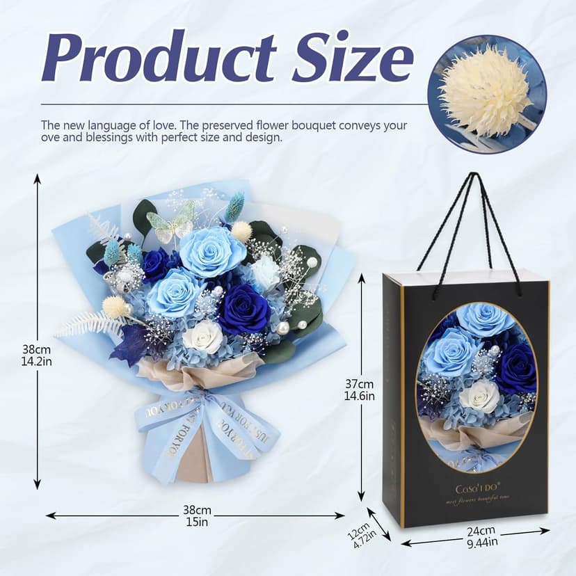 Casaido Preserved Flowers for Delivery, 6 Blue Roses Bouquet, Birthday Gifts for Women, Christmas Rose Gifts for Mom Wife Girlfriend, Forever Real Flowers for Valentines Day Anniversary