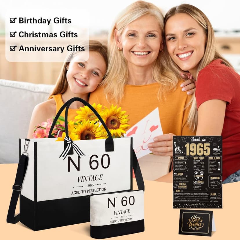 Birthday Gifts for Women Canvas Tote Bag, Unique Gifts for Wife Mom Friends Her, Vintage Handbag Cosmetic Bag Poster