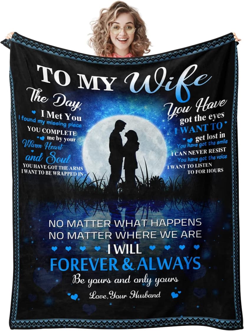 Quilazy Gifts for Wife, Wedding Anniversary Birthday Gifts for Women, Romantic I Love You Present for Her, Christmas Mothers/Valentines Day Gift for Wives from Husband, to My Wife's Blanket 60"X 50"