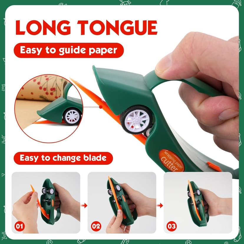 2PC Wrapping Paper Cutter Gift Wrap Cutter Christmas Wrapping Paper Cutter Slider Cutter Tool Paper Roller Cutters for Christmas Gift Wrapping Packing with 3 Replaceable Blades (2PC Black)