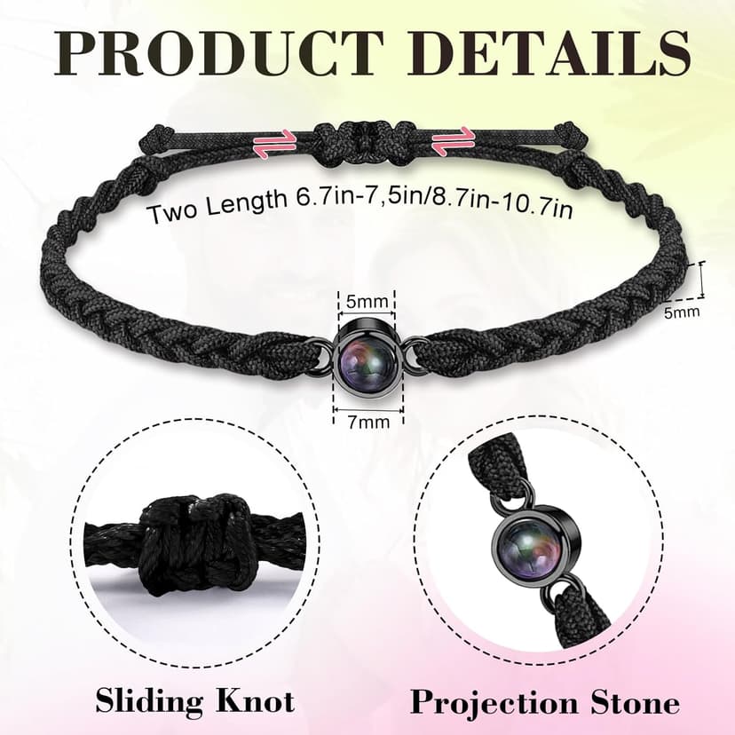 Custom Bracelets with Picture Inside, Picture Bracelet Personalized Photo Projection Bracelets, Valentine’s Day Birthday Christmas Gifts for Women/Men