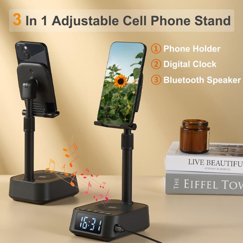 Gifts for Men Women, Adjustable Phone Stand Bluetooth Speaker, Birthday Gifts Him Husband, Phone Holder for Kitchen Desk Bedroom, Cool Tech Gadget for Dad Mom Boyfriend, Christmas Ideal