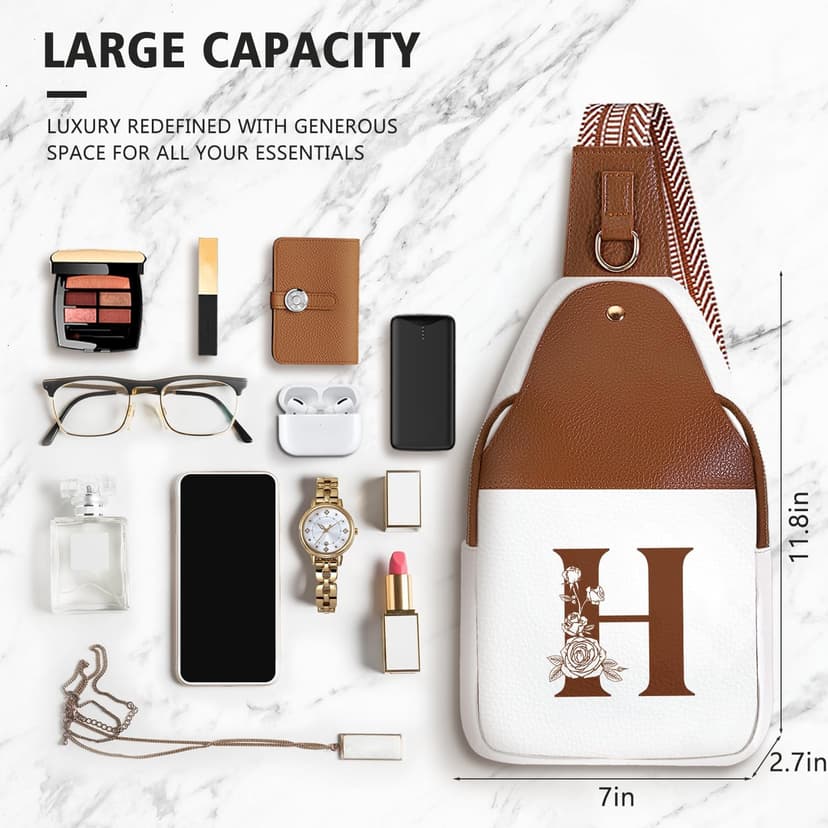 Personalized Crossbody Bag for Women Leather Sling Bags with Initial Letter Chest Bag for Travel, Gift for Mom Wife