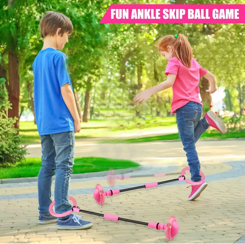 Ankle Skip Ball for Kids - Foldable Flash Wheel Skip Ball, Outside Game Toys for Kids & Adults, Gift for Boys & Girls Age 5 6 7 8 9 10 Years Old, Pink