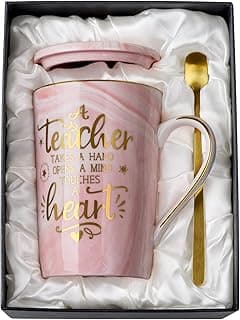 Unique Teacher Appreciation Gifts for Women - Best Teachers Christmas Mug for Teachers from Student, 14Oz Pink Marble Ceramic Gold Print Teacher Cup, Birthday Retirement Graduation, Nice Gift Boxed