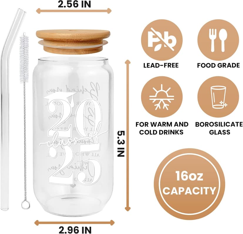 Graduation Gifts - Graduation Gifts 2025 High School - College Grad Gift for Her, Him, Women, Men, Graduates, Friends, Sister - Graduate Gift Ideas - Class of 2025 Cup - 16 Oz Can Glass