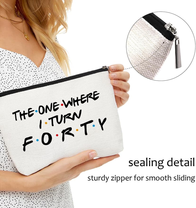 Blue Leaves Funny 40th Birthday Gifts Women Makeup Bag Cosmetic Travel 40 Year Old for Mom Friends Sister Aunt Wife Coworker Toiletry Turning Forty Bday