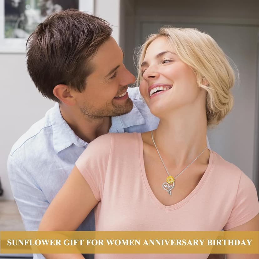 Anniversary for Gifts Women Wife, 18k Gold Plated Sunflower Necklaces for Women, Anniversary Her Gifts Birthday Gift for Wife You Are My Sunshine Woman's Jewelry Girlfriend Grandma Mom Daughter