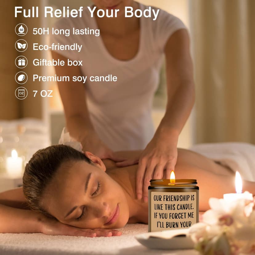 Homsolver Friends Birthday Christmas Gifts for Women, Friend Funny Scented Soy Candles Gift, Our Friendship Candle Premium Lavender Scent