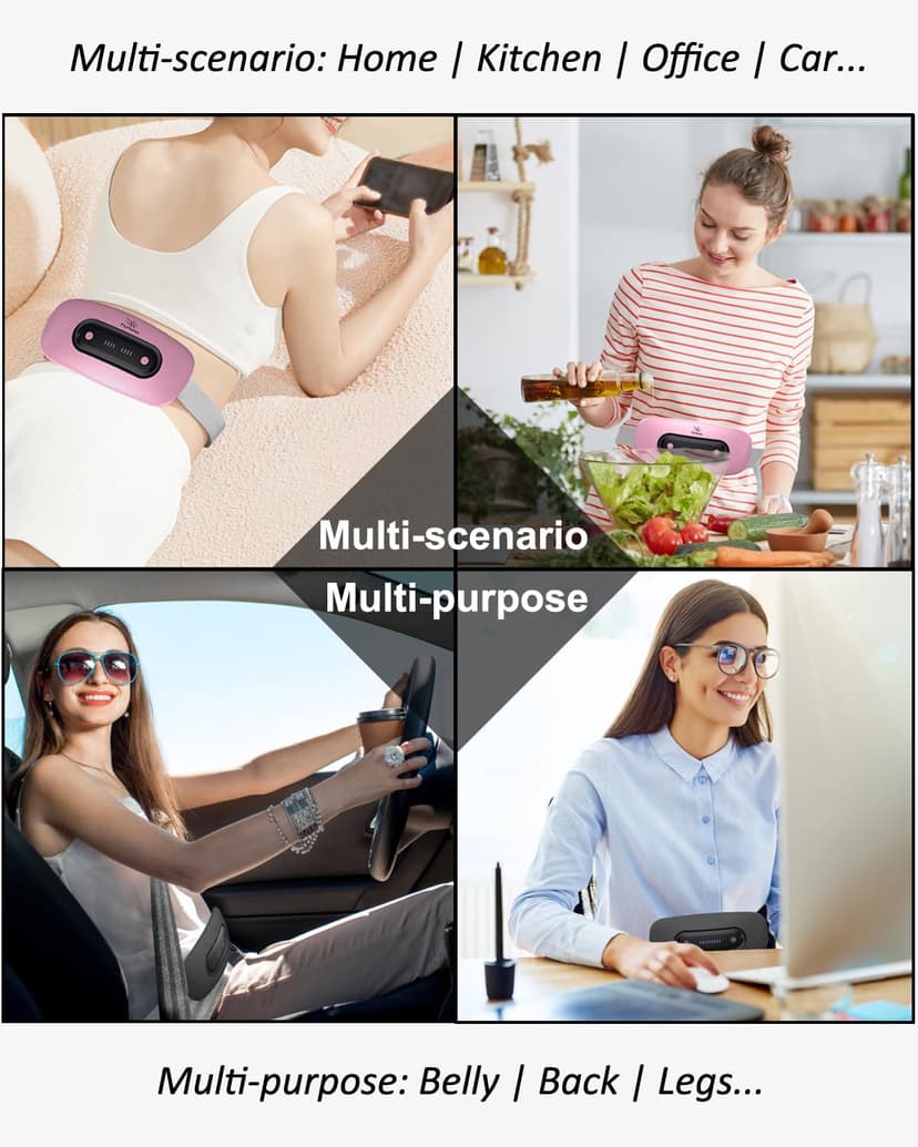 Electric Heating Pad, Portable Cordless Menstrual Heating Pad with 4 Heat Levels and 4 Massage Modes, Fast Large Heating Belly Wrap Belt for Cramps, Back Pain Relief Gifts for Women Girls Her (Pink)