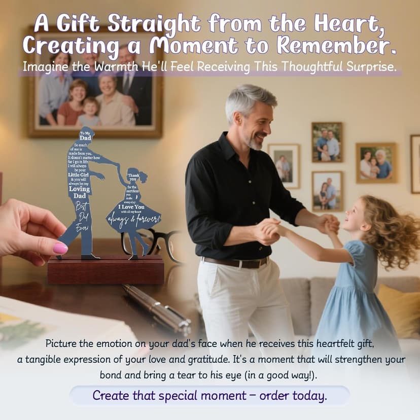 Dad Gifts from Daughter for Birthday Father's Day Christmas Valentine's Day Easter Present - Meaningful Sentimental Dancing Acrylic Plaque Keepsake Desk Decor for Bonus Step Papa Daddy