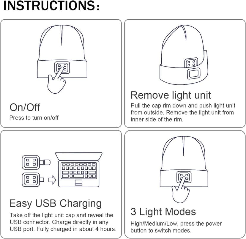 YunTuo LED Beanie with The Light, Unisex USB Rechargeable Headlamp Winter Knitted Cap Gifts for Men Dad Husband Him