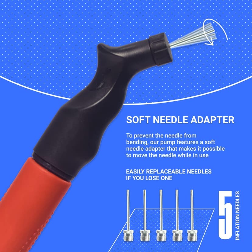 SPORTBIT Ball Pump for Sports Balls - Push & Pull Inflating System - Hand Pump for All Exercise Balls - Volleyball Pump, Basketball Inflator, Football & Soccer Ball Air Pump - Goes with 5 Needles Set