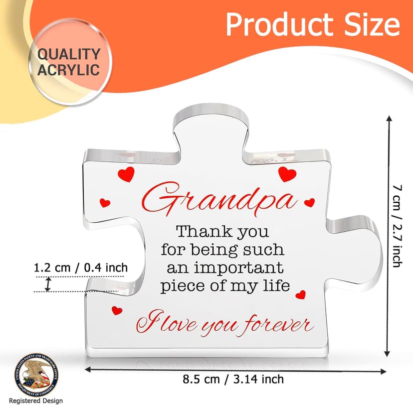 Gifts for Grandpa - Engraved Acrylic Block Puzzle Gift 3.35 x 2.76 inch - Novelty Birthday, Christmas, Valentine's Gifts