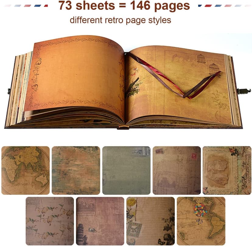 JIMBON Our Adventure Book Scrapbook Photo Album Retro Style Embossed Letter Cover Travel Diary Journal Scrap Book Kit For Couples,Memory Book For Anniversary Wedding