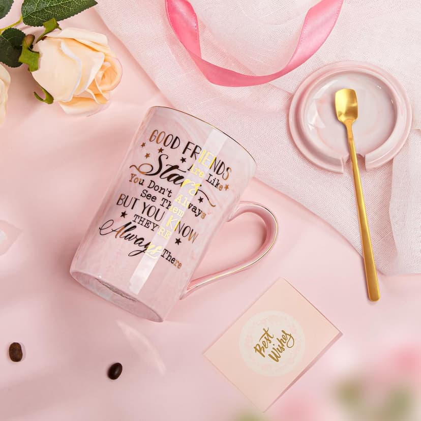 Best Friend Birthday Gifts for Women, Friendship Gifts for Women, Unique Birthday Gift Ideas for Her, Friends Female, Besties, BFF Ceramic Marble Coffee Mug Gift Box Printed Gold 14 oz