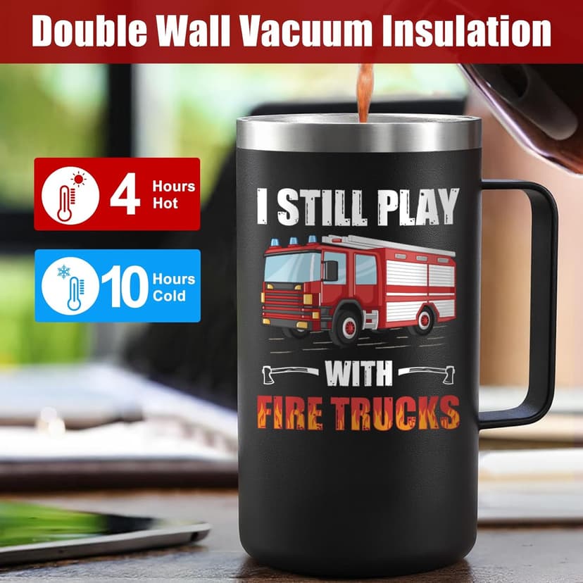 Lifecapido Firefighter Gifts for Men, I Still Play With Fire Truck 20oz Insulated Coffee Mug, Fire Fighter Fireman Christmas Gifts for Firefighters Men, Black