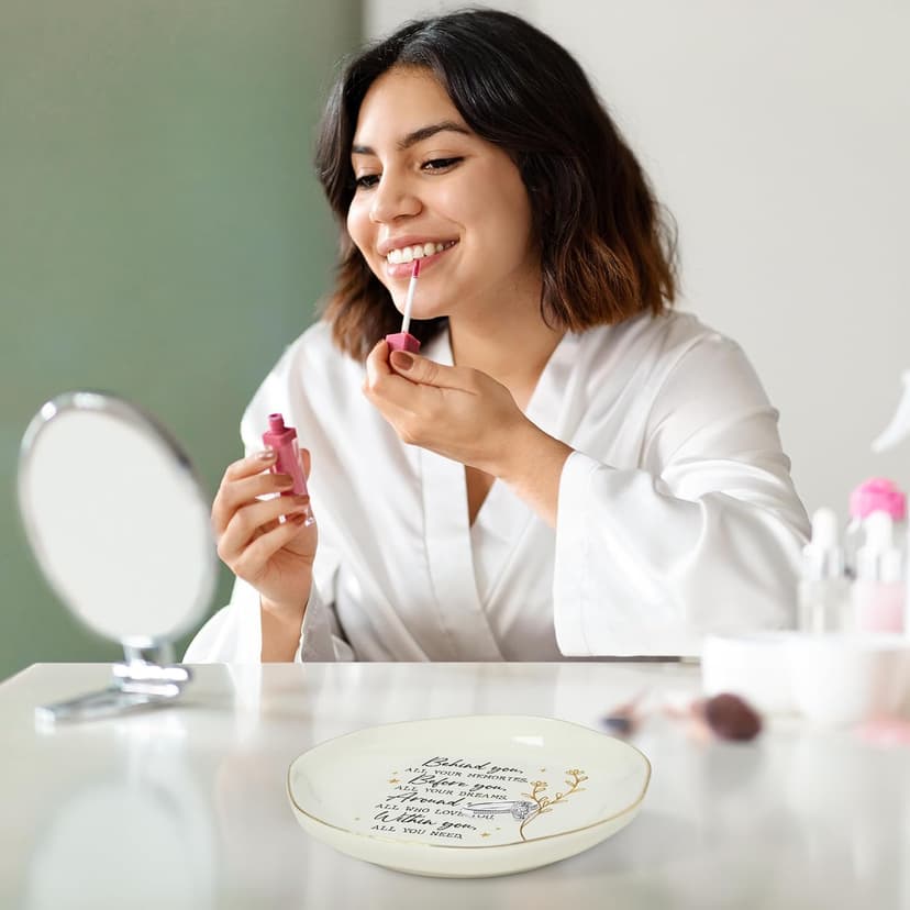 OASSIE Graduation Gifts for Women - 4"x4" Round-Shaped Ceramic Jewelry Dish Tray - Thank You Inspiration College High School Graduation Gifts for Her Friends Sister Women, Decorative Trinket Dish