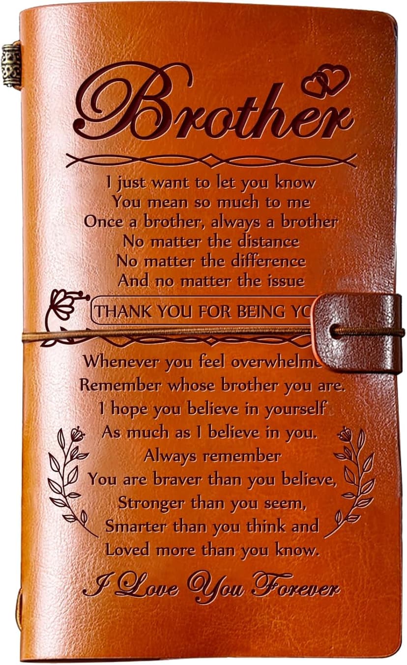 Hiipeenow Brother Gifts from Sister, Leather Travel Journal 140 Pages Presents, Birthday Graduation Christmas Valentines Fathers Day Wedding Day Gifts for Brother