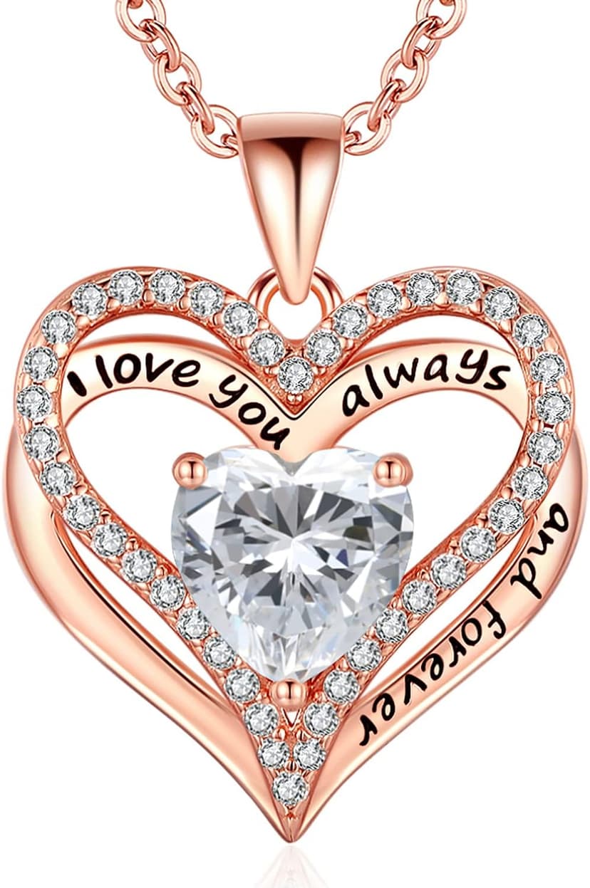 Gifon S925 Sterling Silver Necklace for Women, Wife Jewelry Rose Gold, Mom Birthday Valentines Mothers Day Gifts, Girlfriend Necklaces, Daughter Heart Jewel, Anniversary for Her