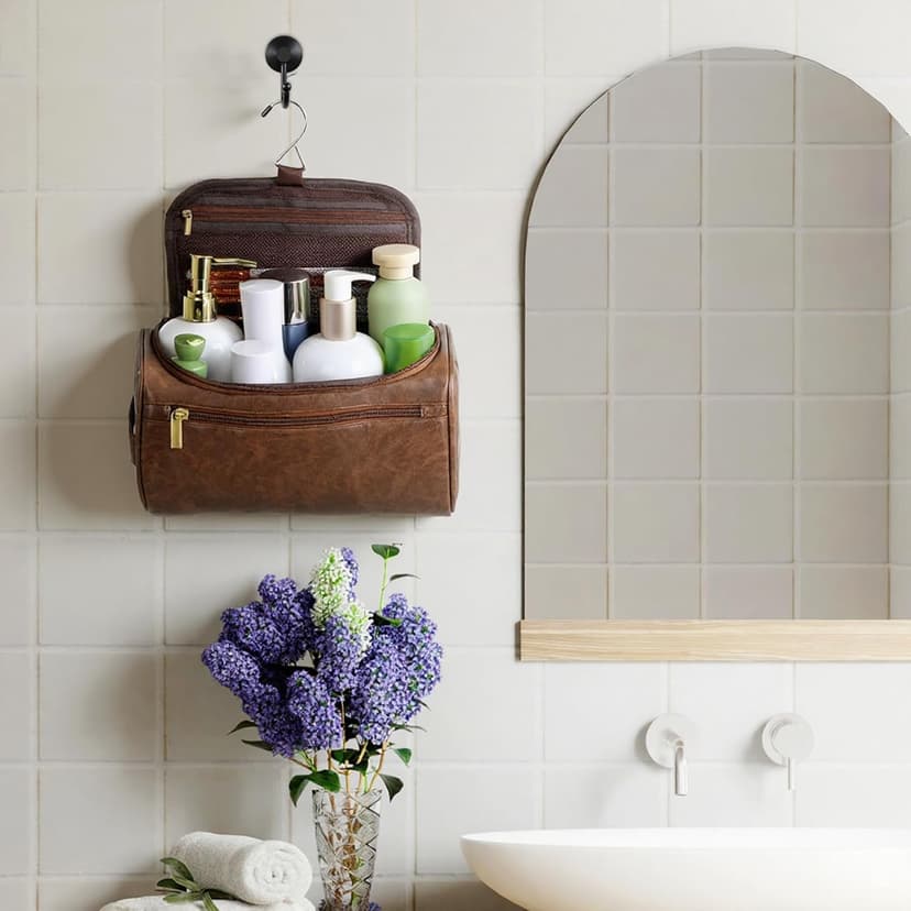 YQQYG 6 Pcs Mens Toiletry Bag Groomsmen Gift, Personalized Leather Toiletry Bags, Dark Brown Leather Travel Bag for Him, Shaving Kit, Groomsmen, Best Man, Wedding Gifts, Husband Boyfriend Father Grandpa