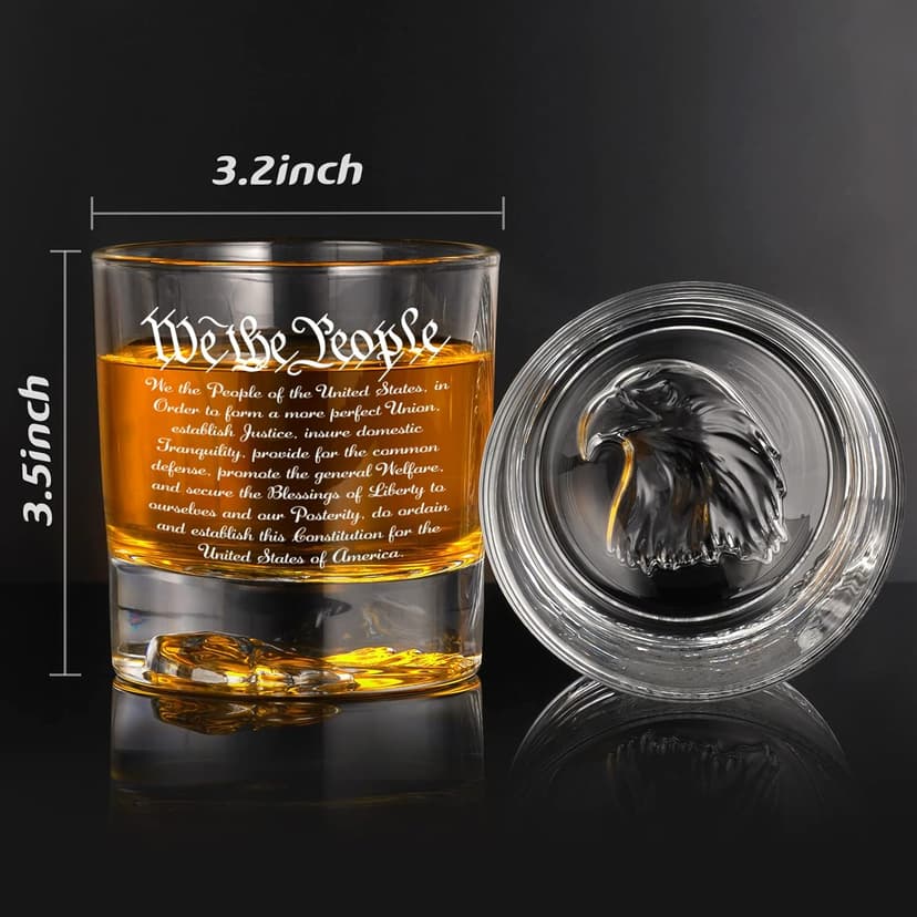 PONPUR Whiskey Decanter Engraved We The People American Flag, 750ml Whiskey Decanter Set with 2 Glasses, Christmas Boss Day Patriotic Birthday Gifts For Men Dad, Liquor Scotch Bourbon Presents