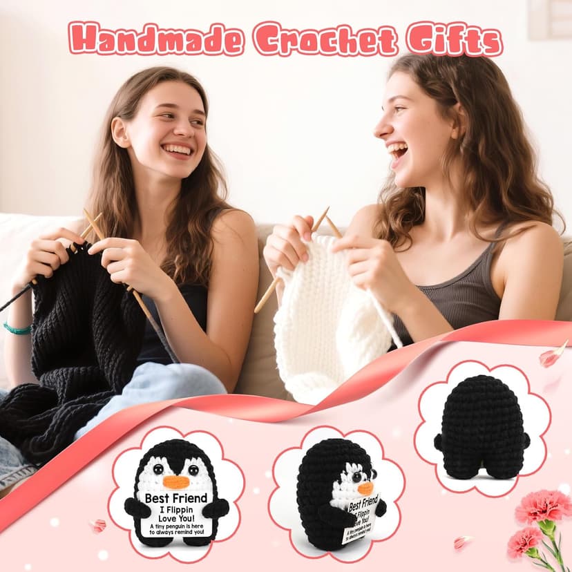 Best Friend Friendship Gifts for Women Birthday Christmas, Handmade Crochet Penguin Present for Best Friend, Funny for Birthday Christmas, Women Girl Friend Gifts Emotional