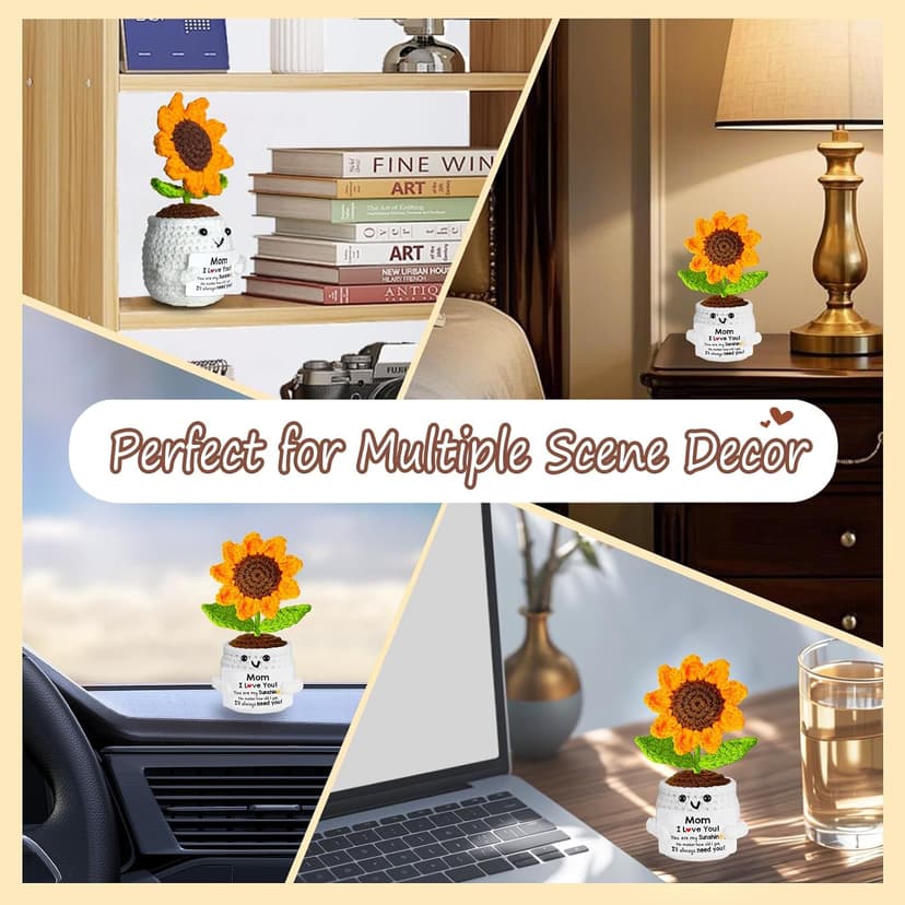 Gifts for Mom, Birthday Gift for Mom, Handmade Crochet Flowers Sunflower for Home Office Desk Decoration, I Love You Gifts for Moms Mama from Daughter Son Kids, Mothers Day, Xmas Present Idea