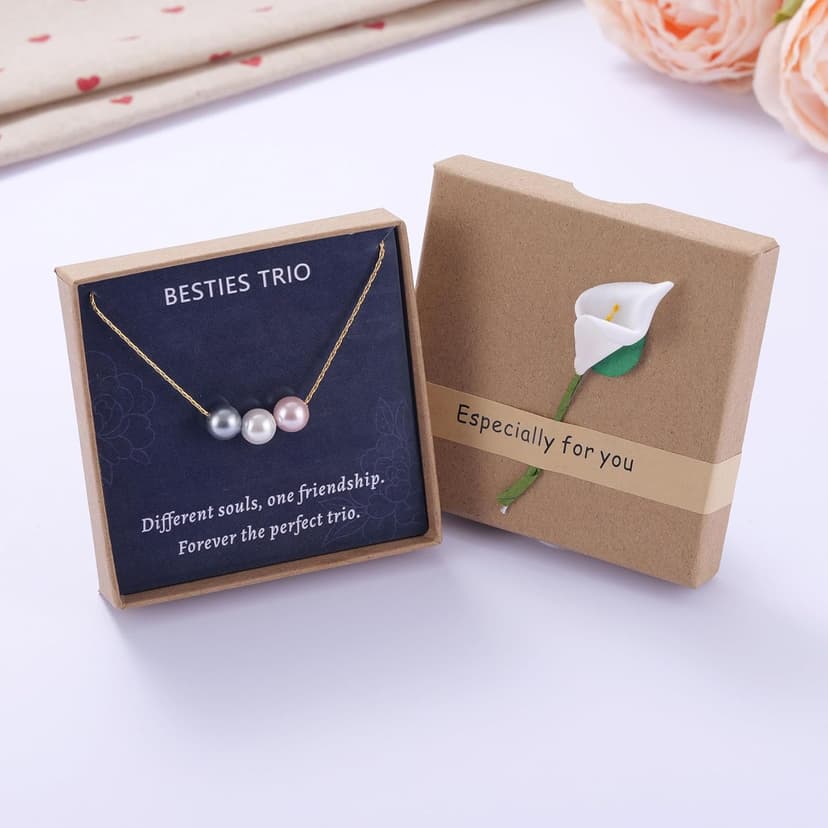 Kvekstio 8mm Pearl Pendant Necklace Gift for Women, Elegant Three Pearls Jewelry for Birthday, Christmas, Friendship Day