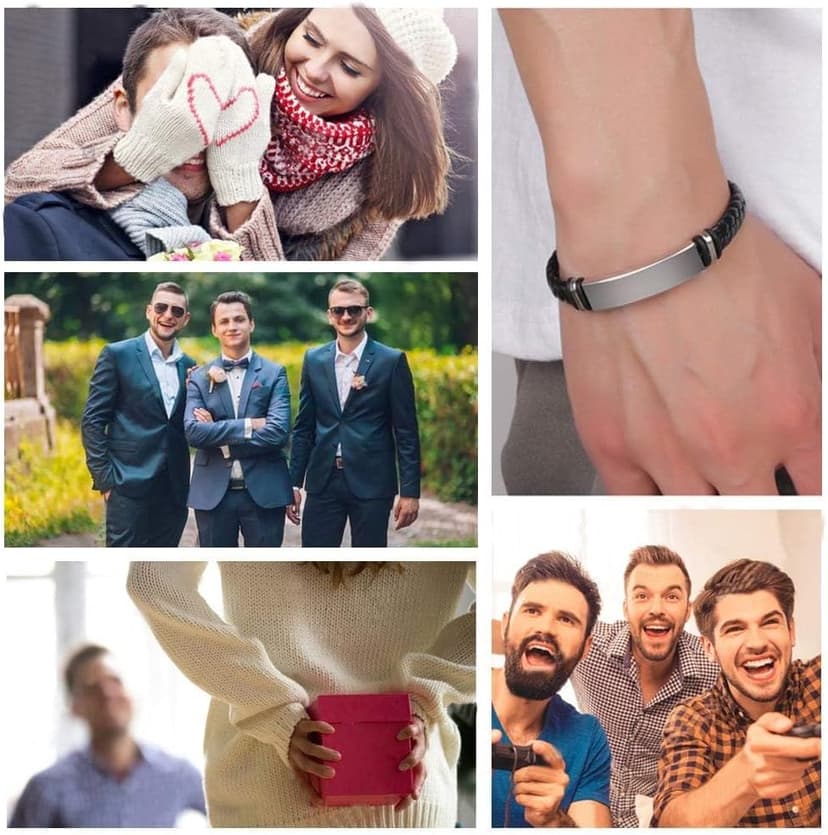 EDSG Mens Bracelet Personalized Custom Bracelets for Men Leather Engraved Bracelet Gift for Boyfriend Husband Dad Bestman Gift for Valentines Day Christmas, Birthday, Wedding, Anniversary, Father's Day