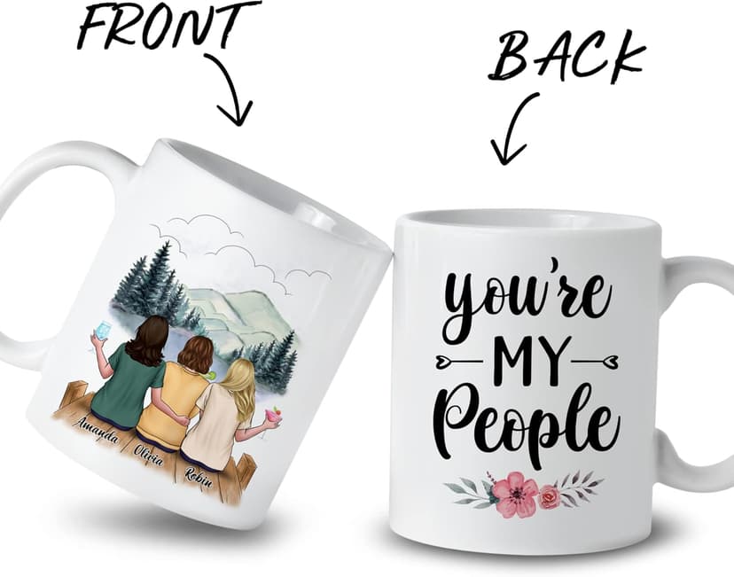 Gossby Gossby Personalized Best Friend Coffee Mug - Custom Gift for Female Best Friend with Design, Name - Christmas, Birthday, Friendship Besties Gift for Women - You're My People - 3 BFFs