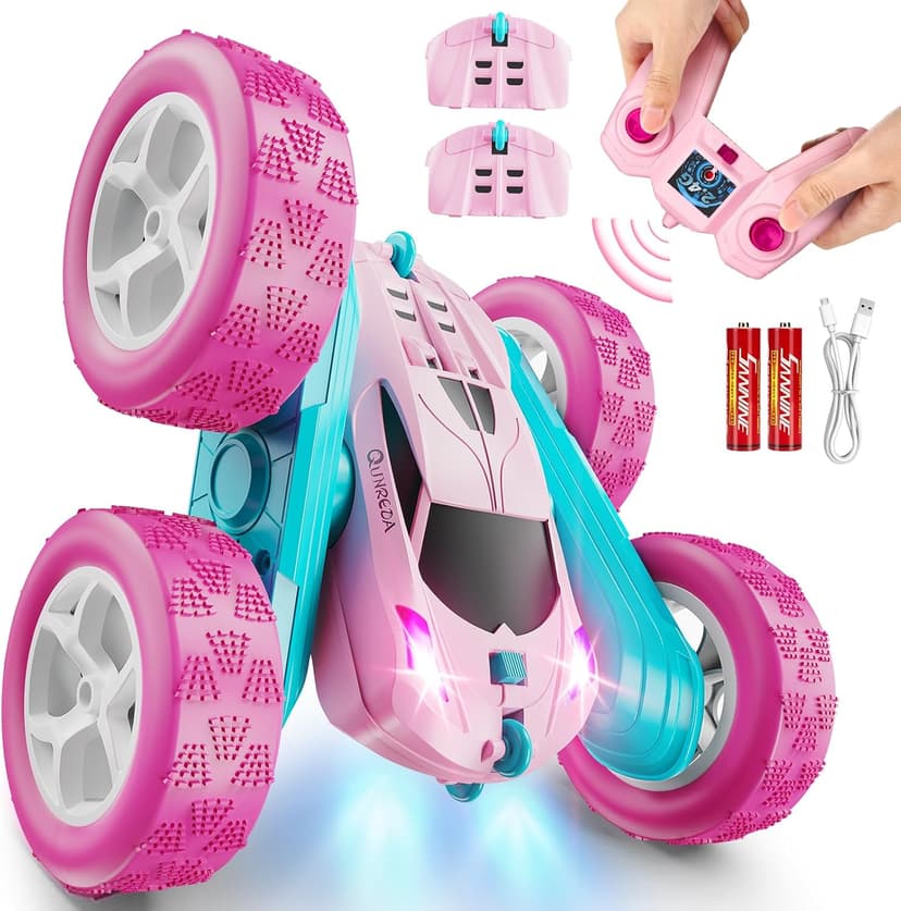 RC Cars, Pink Remote Control Car for Girls, 2.4 GHZ Double Sided RC Stunt Car 360° Rotating Remote Control Crawler with Headlights Car Toys for 6 7 8 9 10 11 12 Girls Birthday Gift Grandkids