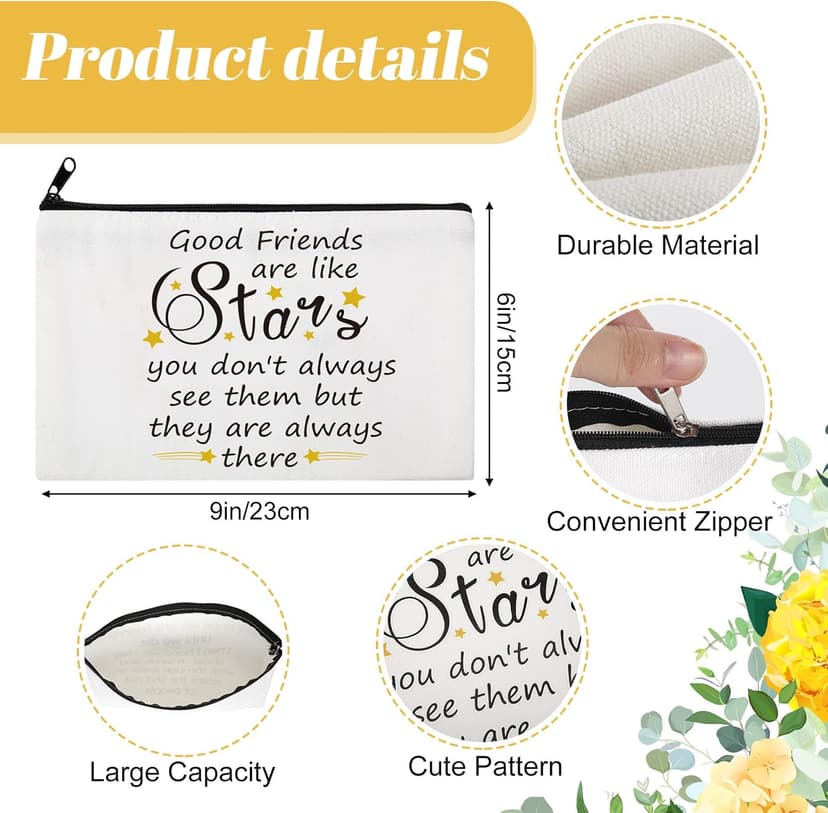 Kenning 10 Pieces Friendship Gifts for Women 5 Pcs Funny Friend Makeup Bag 5 Pcs Good Friends Are Like Stars Friendship Keychain Cute Star Keychain Birthday Presents Graduation Gift for Women BFF Teen