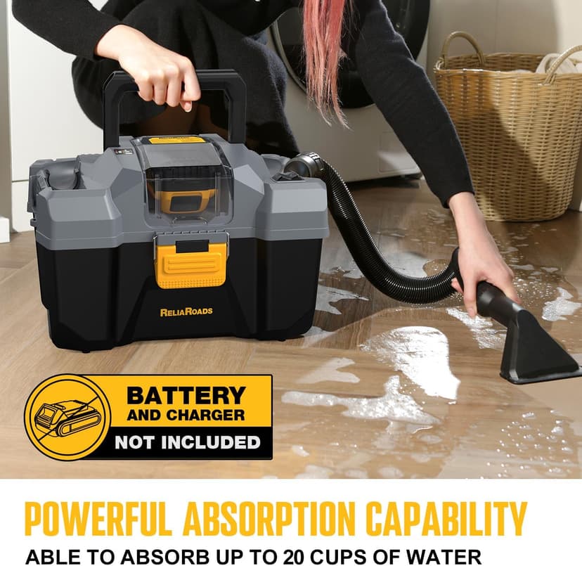 20V Cordless Vacuum Cleaner-Wet/Dry Shop Vac,2.6 Gallon Capacity,Compatible with DeWALT Batteries (Bare Tool - No Battery & No Charger),Ideal for Cleaning Car,Home Spaces,and Workshops RCSV-20