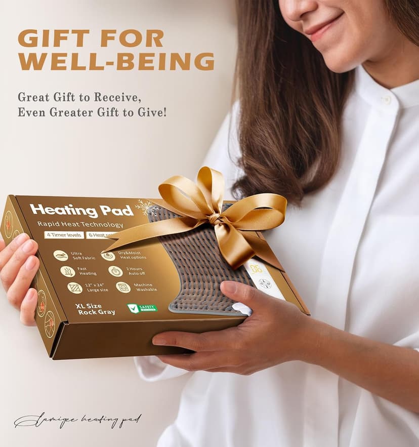 Heating Pad for Back, Neck, Shoulder Pain & Cramps Relief, Electric Heating Pad with 6 Heat Settings, Auto-Off, Moist Dry Heat Options, Fathers Day for Dad Husband, Mens Gifts for Dad Husband Him