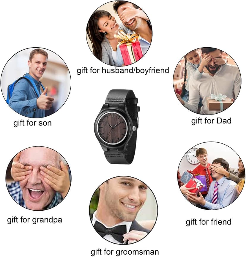 UMIPHIMAT Engraved Wooden Watches for Men - Customized Wood Wrist Watches for Husband Boyfriend Dad Son