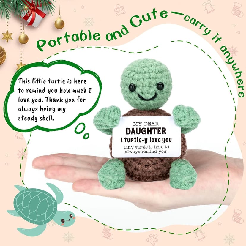 Mini Funny Turtle Daughter Gifts from Mom Dad, Birthday Gifts for Kids Teens Adults Daughter in Law Bonus Step, I Love You Small Cute Stuff Things, Handmade Emotional Positive Crochet Turtle