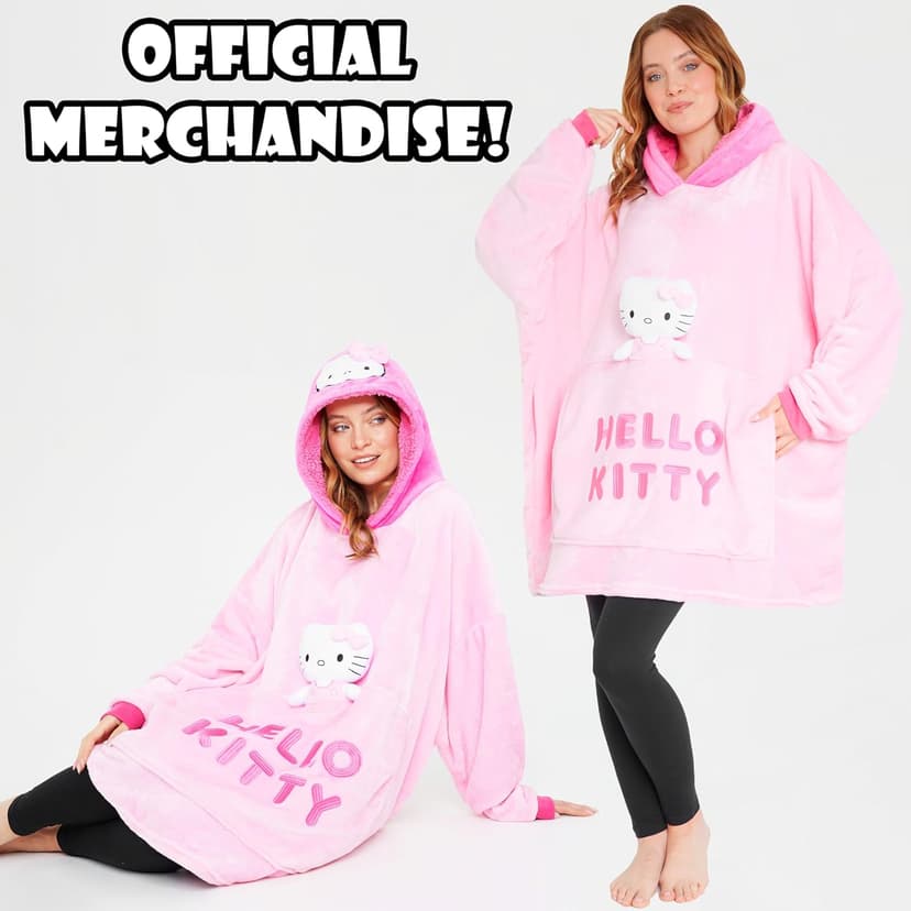 Hello Kitty Blanket Hoodie for Women Teens Wearable Blanket Sherpa Lined Fleece