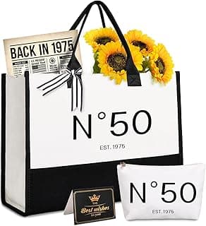 Lamyba 50th Birthday Gifts for Her, 50s Birthday Decorations for Women/Wife/Mom/Friends/Sister, no 50 Tote Bag & Cosmetic Bag & Back in 1975 Poster